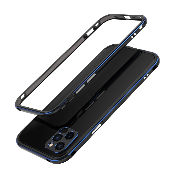 For iPhone 12 Pro Aurora Series Lens Protector + Metal Frame Protective Case(Black Blue) - iPhone 12 / 12 Pro Cases by buy2fix | Online Shopping UK | buy2fix