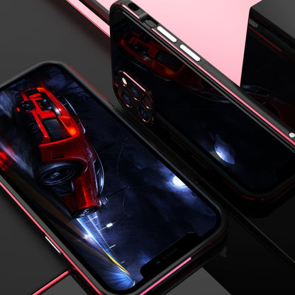 For iPhone 12 Pro Aurora Series Lens Protector + Metal Frame Protective Case(Black Blue) - iPhone 12 / 12 Pro Cases by buy2fix | Online Shopping UK | buy2fix