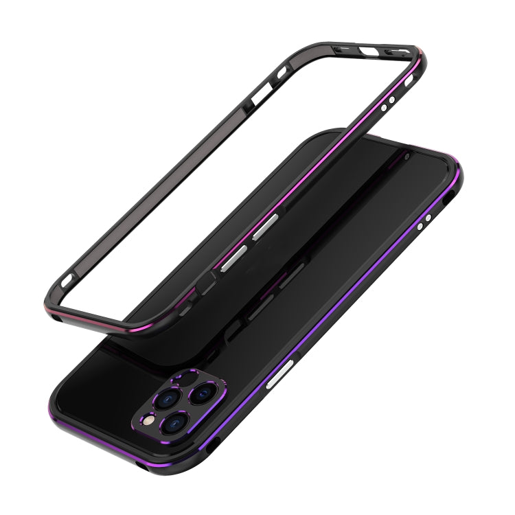 For iPhone 12 Pro Aurora Series Lens Protector + Metal Frame Protective Case(Black Purple) - iPhone 12 / 12 Pro Cases by buy2fix | Online Shopping UK | buy2fix