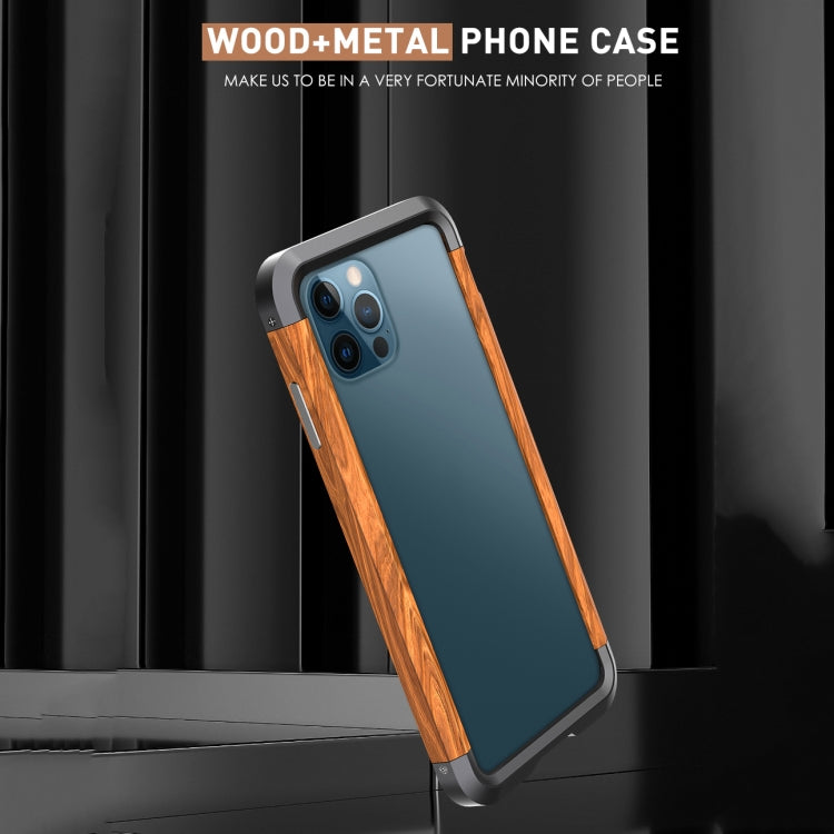 For iPhone 12 / 12 Pro R-JUST Metal + Wood Frame Protective Case - iPhone 12 / 12 Pro Cases by R-JUST | Online Shopping UK | buy2fix