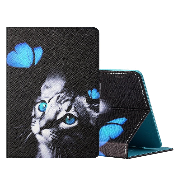 For 7 inch Tablet PC Universal Colored Drawing Horizontal Flip Leather Case with Holder & Card Slots(Butterfly Cat) - 7 inch by buy2fix | Online Shopping UK | buy2fix