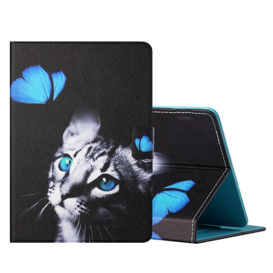 For 7 inch Tablet PC Universal Colored Drawing Horizontal Flip Leather Case with Holder & Card Slots(Butterfly Cat) - 7 inch by buy2fix | Online Shopping UK | buy2fix