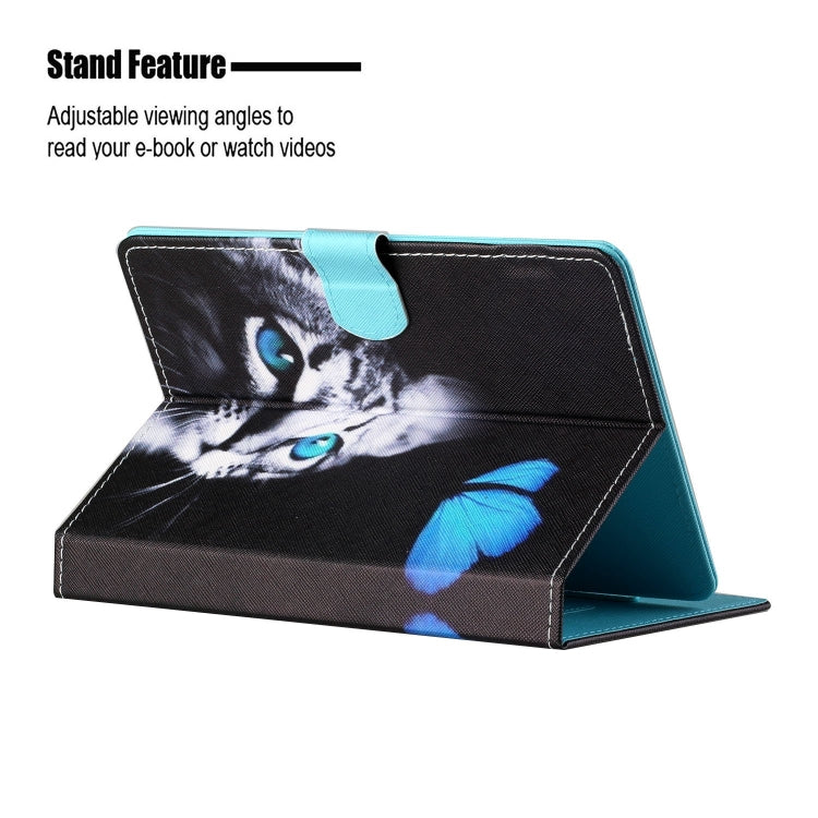 For 7 inch Tablet PC Universal Colored Drawing Horizontal Flip Leather Case with Holder & Card Slots(Butterfly Cat) - 7 inch by buy2fix | Online Shopping UK | buy2fix