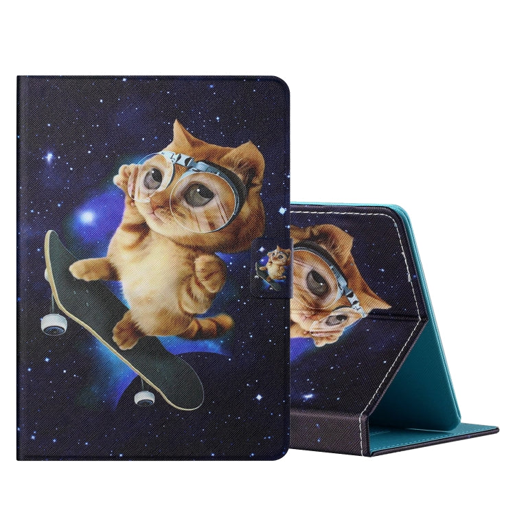 For 7 inch Tablet PC Universal Colored Drawing Horizontal Flip Leather Case with Holder & Card Slots(Skateboard Cat) - 7 inch by buy2fix | Online Shopping UK | buy2fix