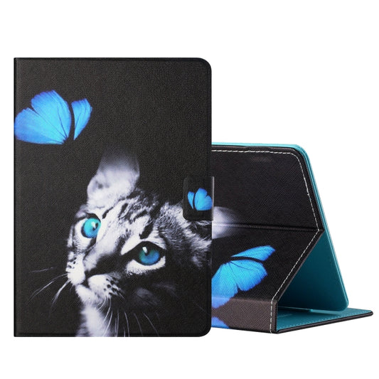 For 8 inch Tablet PC Universal Colored Drawing Horizontal Flip Leather Case with Holder & Card Slots(Butterfly Cat) - 8 inch by buy2fix | Online Shopping UK | buy2fix
