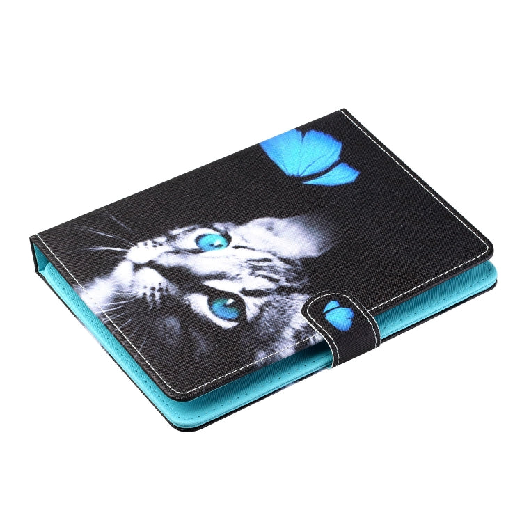 For 8 inch Tablet PC Universal Colored Drawing Horizontal Flip Leather Case with Holder & Card Slots(Butterfly Cat) - 8 inch by buy2fix | Online Shopping UK | buy2fix