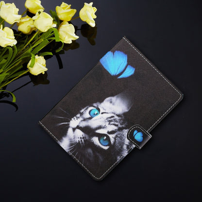 For 8 inch Tablet PC Universal Colored Drawing Horizontal Flip Leather Case with Holder & Card Slots(Butterfly Cat) - 8 inch by buy2fix | Online Shopping UK | buy2fix