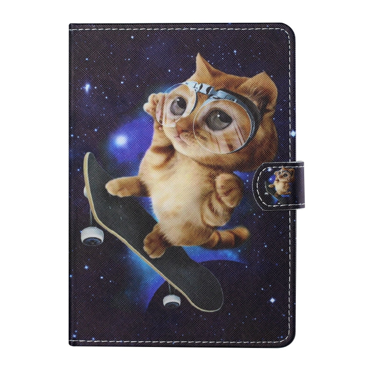 For 8 inch Tablet PC Universal Colored Drawing Horizontal Flip Leather Case with Holder & Card Slots(Skateboard Cat) - 8 inch by buy2fix | Online Shopping UK | buy2fix