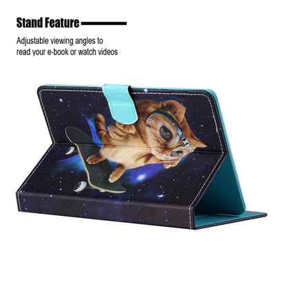 For 8 inch Tablet PC Universal Colored Drawing Horizontal Flip Leather Case with Holder & Card Slots(Skateboard Cat) - 8 inch by buy2fix | Online Shopping UK | buy2fix