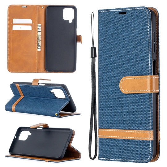 For Samsung Galaxy A12 Lite Color Matching Denim Texture Horizontal Flip Leather Case with Holder & Card Slots & Wallet & Lanyard(Dark Blue)