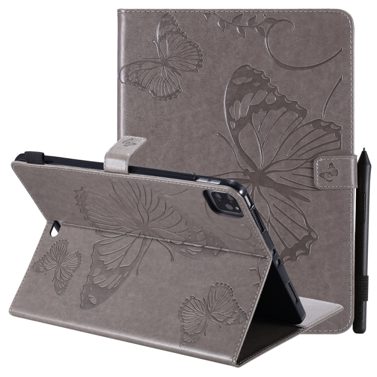 Pressed Printing Butterfly Pattern Horizontal Flip Leather Case with Holder & Card Slots & Wallet & Sleep / Wake-up Function For iPad Air 2022 / 2020 10.9 /iPad Pro 11 2020 / 2018(Grey) - iPad Air (2022) / (2020) 10.9 Cases by buy2fix | Online Shopping UK | buy2fix