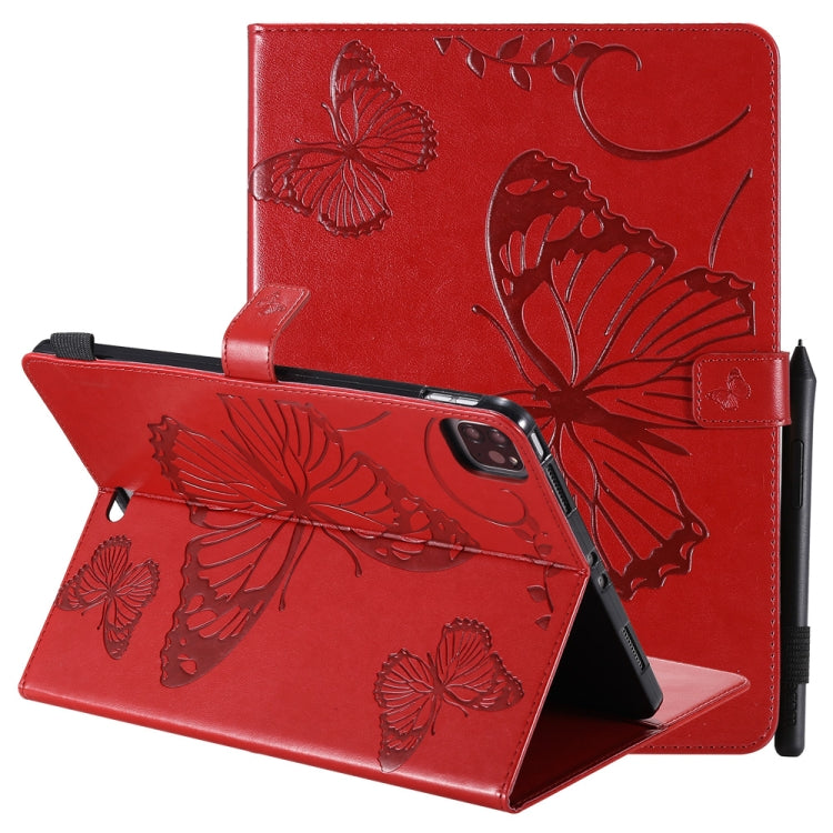 Pressed Printing Butterfly Pattern Horizontal Flip Leather Case with Holder & Card Slots & Wallet & Sleep / Wake-up Function For iPad Air 2022 / 2020 10.9 /iPad Pro 11 2020 / 2018(Red) - iPad Air (2022) / (2020) 10.9 Cases by buy2fix | Online Shopping UK | buy2fix