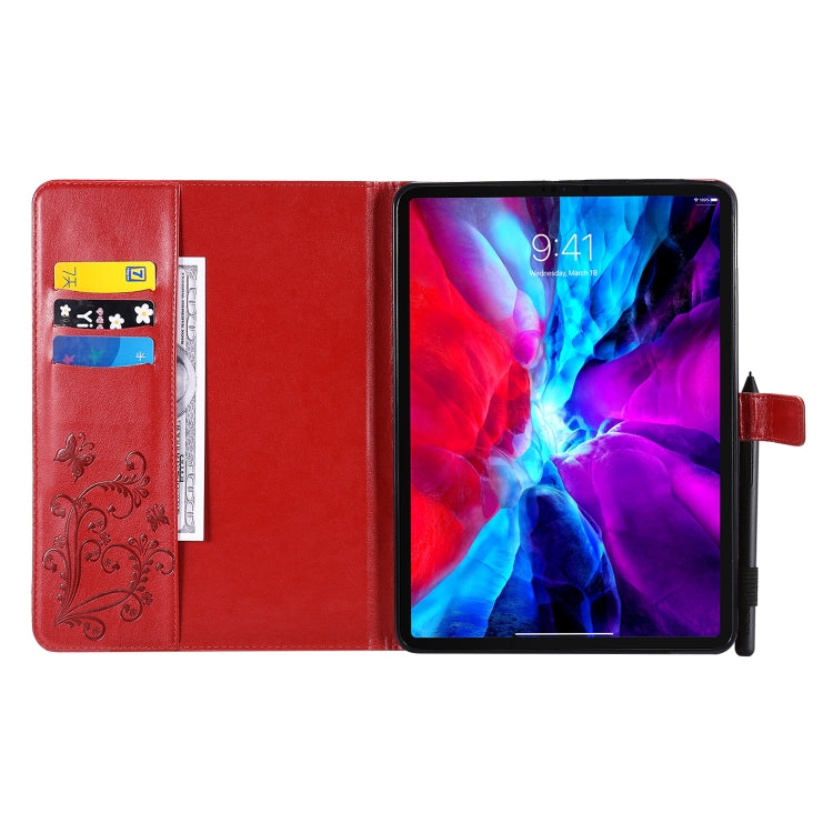 Pressed Printing Butterfly Pattern Horizontal Flip Leather Case with Holder & Card Slots & Wallet & Sleep / Wake-up Function For iPad Air 2022 / 2020 10.9 /iPad Pro 11 2020 / 2018(Red) - iPad Air (2022) / (2020) 10.9 Cases by buy2fix | Online Shopping UK | buy2fix