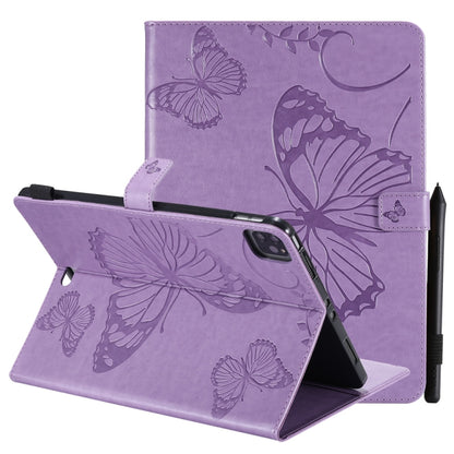 Pressed Printing Butterfly Pattern Horizontal Flip Leather Case with Holder & Card Slots & Wallet & Sleep / Wake-up Function For iPad Air 2022 / 2020 10.9 /iPad Pro 11 2020 / 2018(Purple) - iPad Air (2022) / (2020) 10.9 Cases by buy2fix | Online Shopping UK | buy2fix