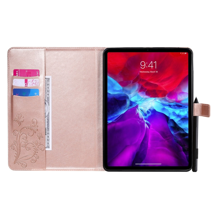 Pressed Printing Butterfly Pattern Horizontal Flip Leather Case with Holder & Card Slots & Wallet & Sleep / Wake-up Function For iPad Air 2022 / 2020 10.9 /iPad Pro 11 2020 / 2018(Rose Gold) - iPad Air (2022) / (2020) 10.9 Cases by buy2fix | Online Shopping UK | buy2fix