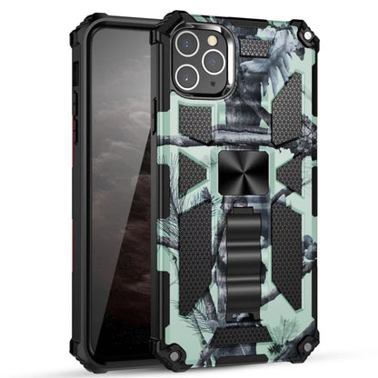 For iPhone 12 / 12 Pro Camouflage Armor Shockproof TPU + PC Magnetic Protective Case with Holder(Mint Green) by buy2fix