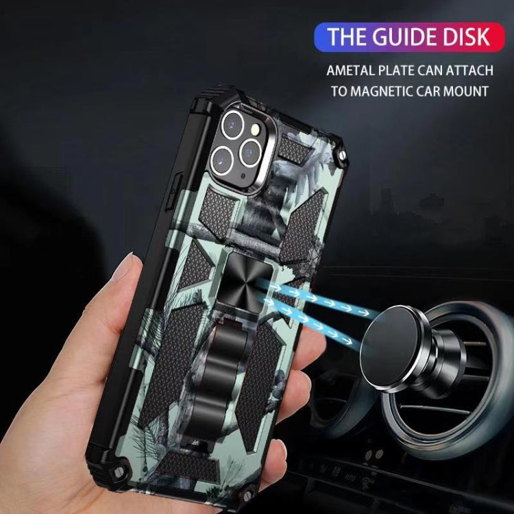 For iPhone 12 / 12 Pro Camouflage Armor Shockproof TPU + PC Magnetic Protective Case with Holder(Mint Green) by buy2fix