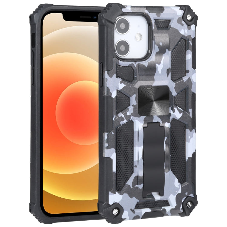 For iPhone 12 / 12 Pro Camouflage Armor Shockproof TPU + PC Magnetic Protective Case with Holder (Grey) by buy2fix