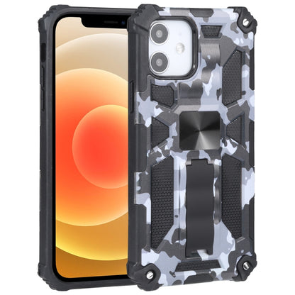 For iPhone 12 / 12 Pro Camouflage Armor Shockproof TPU + PC Magnetic Protective Case with Holder (Grey) by buy2fix