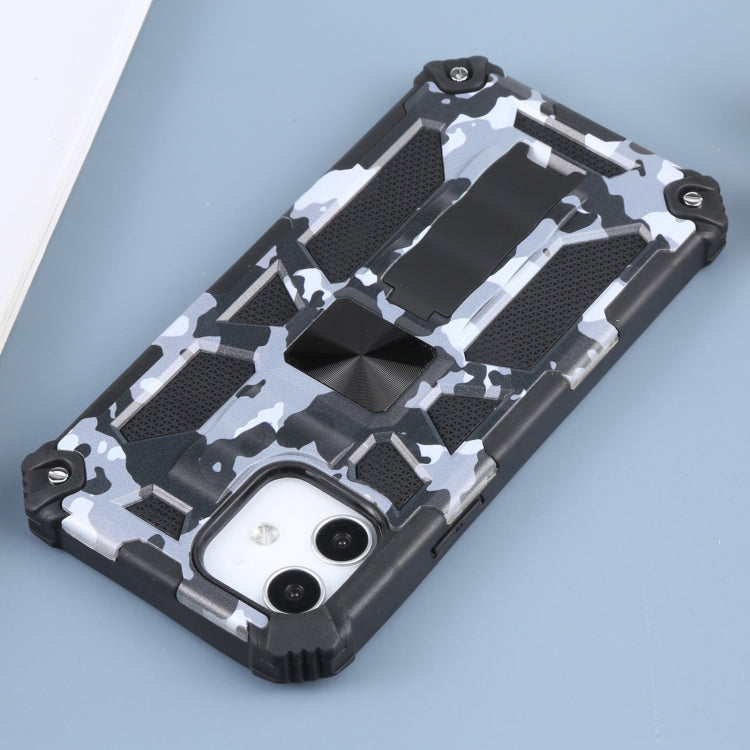 For iPhone 12 / 12 Pro Camouflage Armor Shockproof TPU + PC Magnetic Protective Case with Holder (Grey) by buy2fix