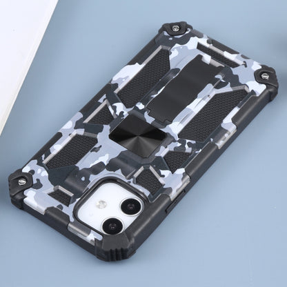 For iPhone 12 / 12 Pro Camouflage Armor Shockproof TPU + PC Magnetic Protective Case with Holder (Grey) by buy2fix
