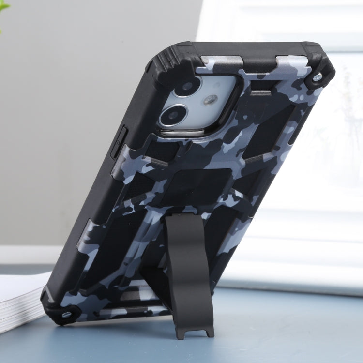 For iPhone 12 / 12 Pro Camouflage Armor Shockproof TPU + PC Magnetic Protective Case with Holder (Grey) by buy2fix