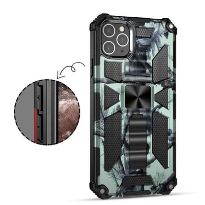 For iPhone 12 Pro Max Camouflage Armor Shockproof TPU + PC Magnetic Protective Case with Holder(Mint Green) by buy2fix