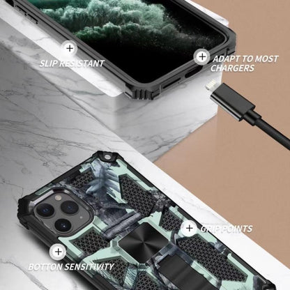 For iPhone 12 Pro Max Camouflage Armor Shockproof TPU + PC Magnetic Protective Case with Holder(Mint Green) by buy2fix