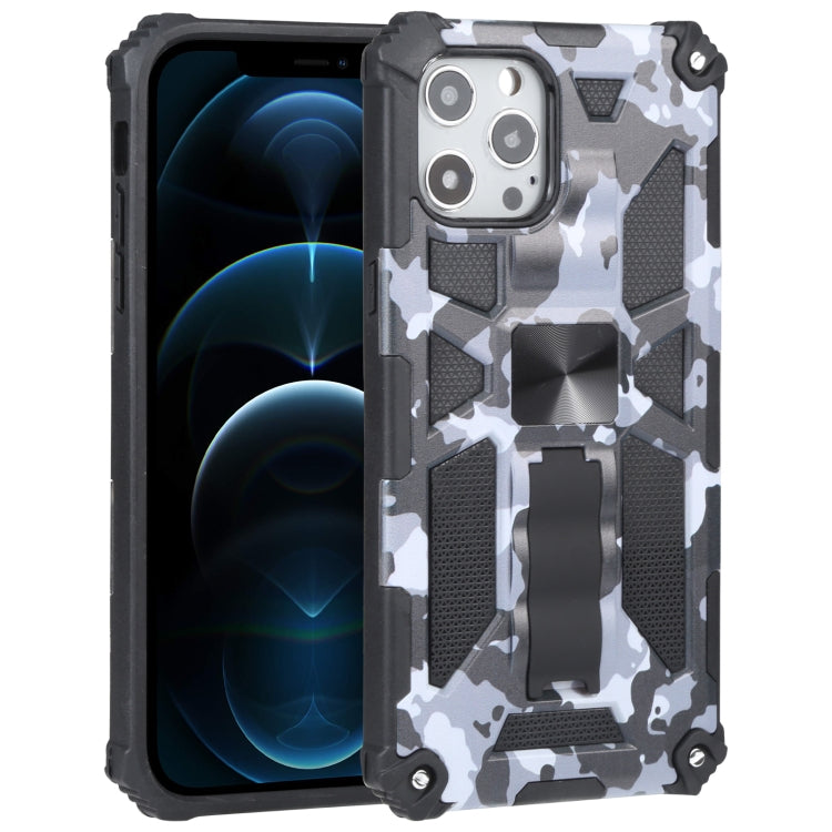 For iPhone 12 Pro Max Camouflage Armor Shockproof TPU + PC Magnetic Protective Case with Holder (Grey) by buy2fix