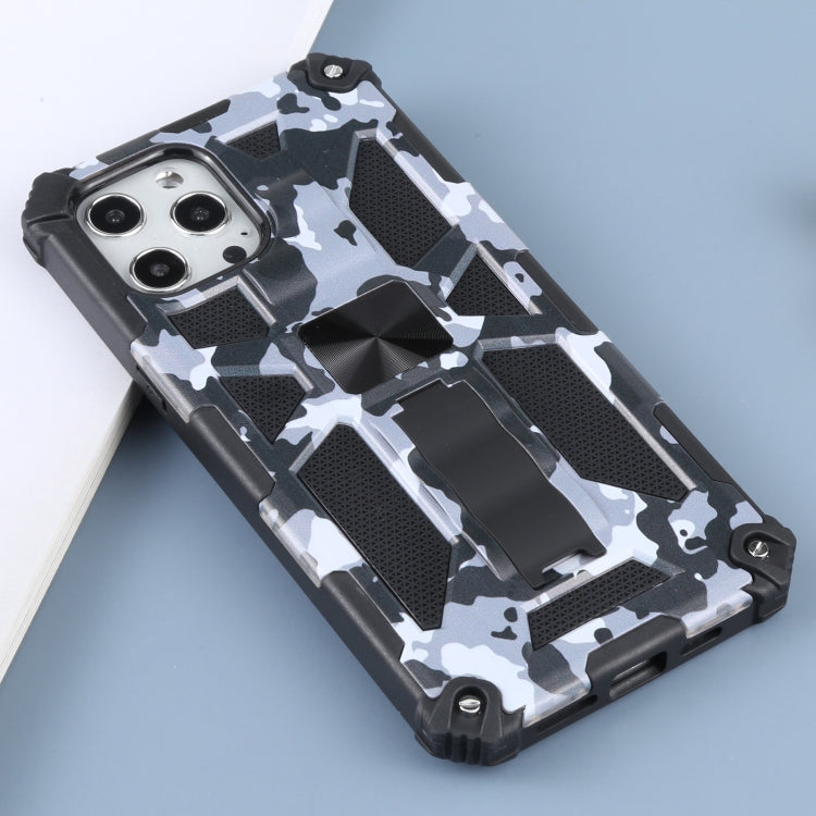 For iPhone 12 Pro Max Camouflage Armor Shockproof TPU + PC Magnetic Protective Case with Holder (Grey) by buy2fix
