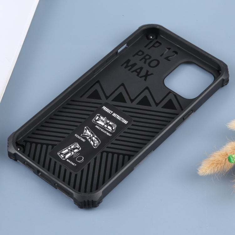 For iPhone 12 Pro Max Camouflage Armor Shockproof TPU + PC Magnetic Protective Case with Holder (Grey) by buy2fix