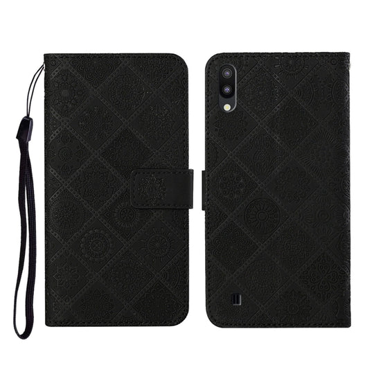 For Samsung Galaxy A10 / M10 Ethnic Style Embossed Pattern Horizontal Flip Leather Case with Holder & Card Slots & Wallet & Lanyard(Black)