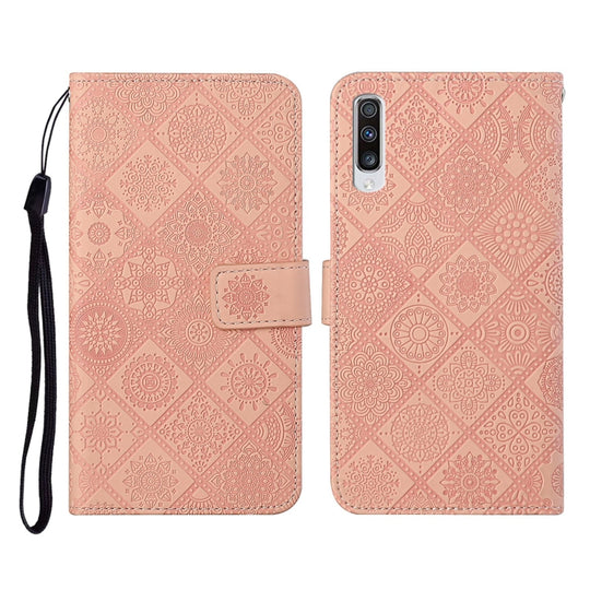 For Samsung Galaxy A70 Ethnic Style Embossed Pattern Horizontal Flip Leather Case with Holder & Card Slots & Wallet & Lanyard(Pink)