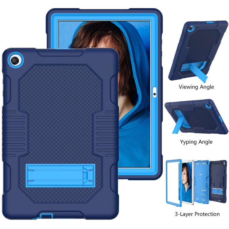 For Huawei MatePad T10 Contrast Color Robot Shockproof Silicone + PC Protective Case with Holder(Navy Blue) - Huawei by buy2fix | Online Shopping UK | buy2fix