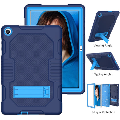 For Huawei MatePad T10 Contrast Color Robot Shockproof Silicone + PC Protective Case with Holder(Navy Blue) - Huawei by buy2fix | Online Shopping UK | buy2fix