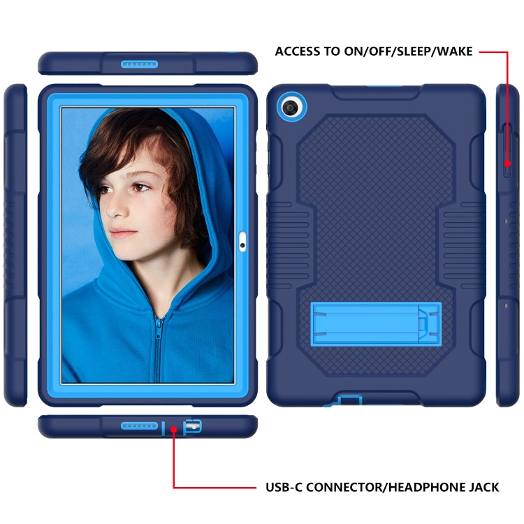 For Huawei MatePad T10 Contrast Color Robot Shockproof Silicone + PC Protective Case with Holder(Navy Blue) - Huawei by buy2fix | Online Shopping UK | buy2fix