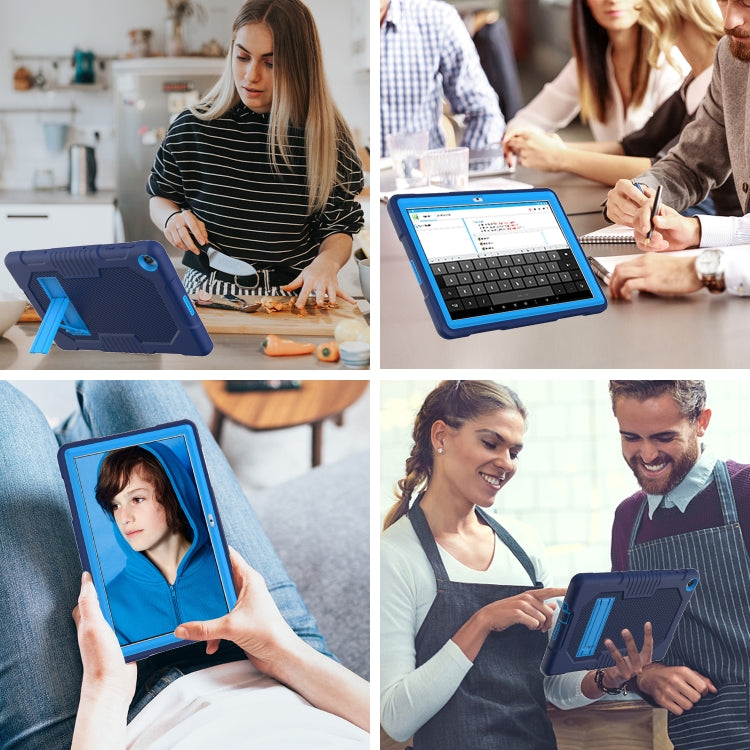 For Huawei MatePad T10 Contrast Color Robot Shockproof Silicone + PC Protective Case with Holder(Navy Blue) - Huawei by buy2fix | Online Shopping UK | buy2fix