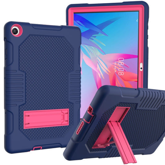 For Huawei MatePad T10 Contrast Color Robot Shockproof Silicone + PC Protective Case with Holder(Navy Blue Rose) - Huawei by buy2fix | Online Shopping UK | buy2fix
