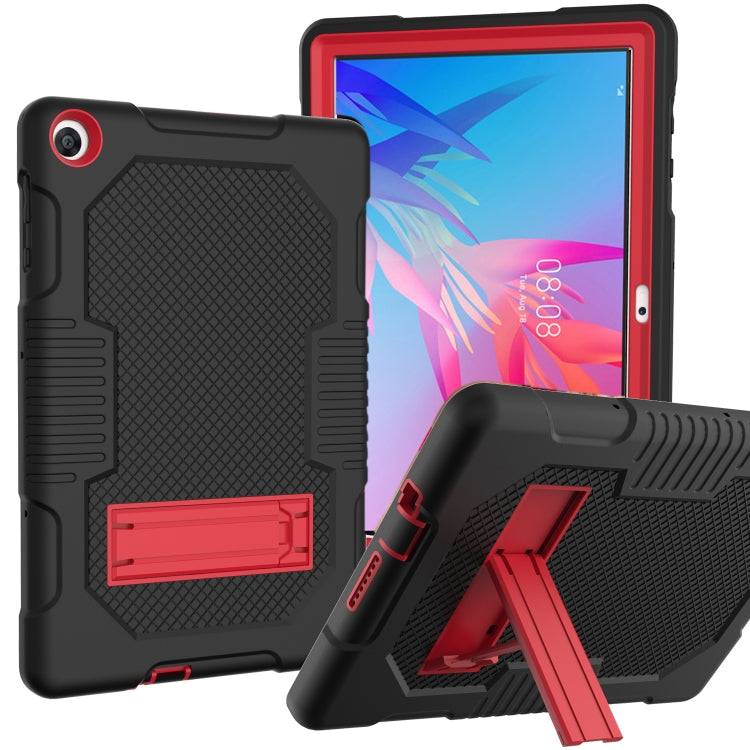 For Huawei MatePad T10 Contrast Color Robot Shockproof Silicone + PC Protective Case with Holder(Black Red) - Huawei by buy2fix | Online Shopping UK | buy2fix