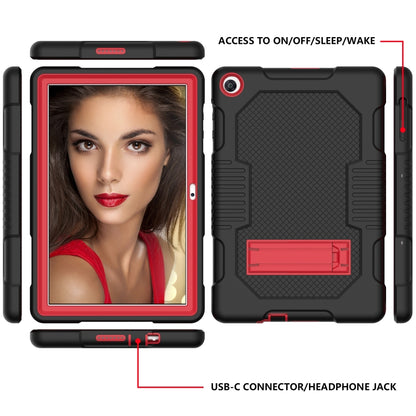 For Huawei MatePad T10 Contrast Color Robot Shockproof Silicone + PC Protective Case with Holder(Black Red) - Huawei by buy2fix | Online Shopping UK | buy2fix