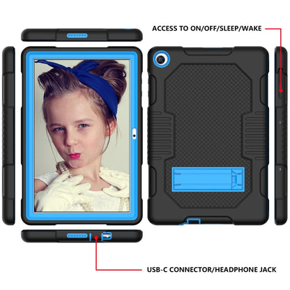 For Huawei MatePad T10 Contrast Color Robot Shockproof Silicone + PC Protective Case with Holder(Black Blue) - Huawei by buy2fix | Online Shopping UK | buy2fix