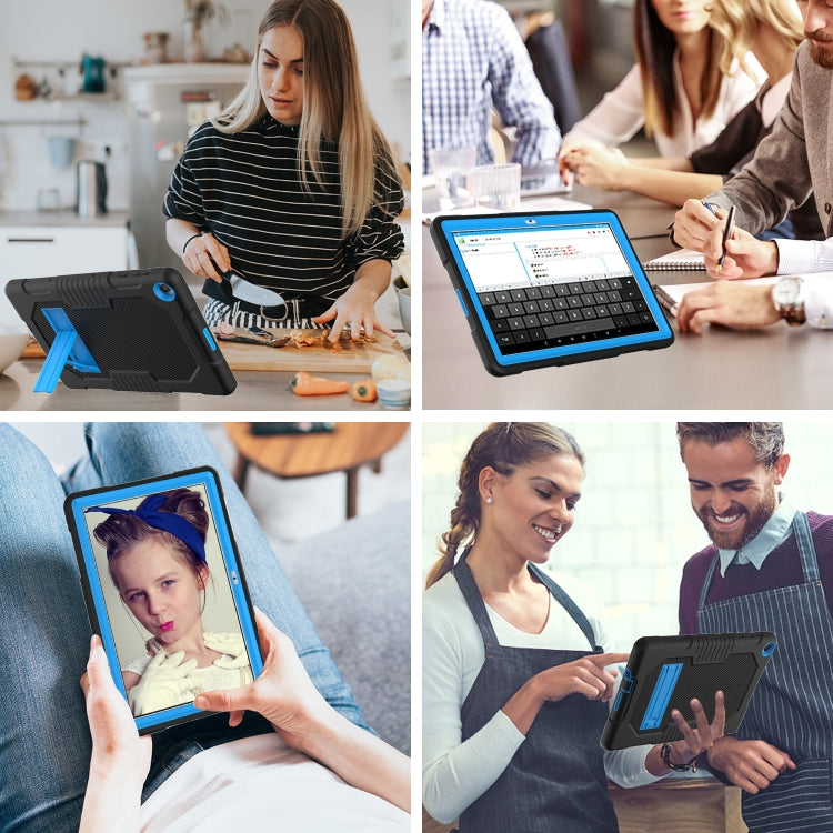 For Huawei MatePad T10 Contrast Color Robot Shockproof Silicone + PC Protective Case with Holder(Black Blue) - Huawei by buy2fix | Online Shopping UK | buy2fix