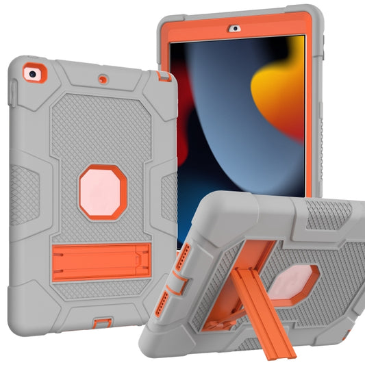 For iPad 10.2 2021 / 2020 / 2019 Contrast Color Robot Shockproof Silicone + PC Protective Case with Holder(Grey Orange) - iPad 10.2 Cases by buy2fix | Online Shopping UK | buy2fix
