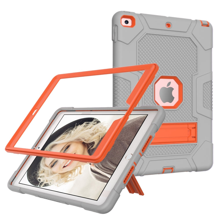 For iPad 10.2 2021 / 2020 / 2019 Contrast Color Robot Shockproof Silicone + PC Protective Case with Holder(Grey Orange) - iPad 10.2 Cases by buy2fix | Online Shopping UK | buy2fix
