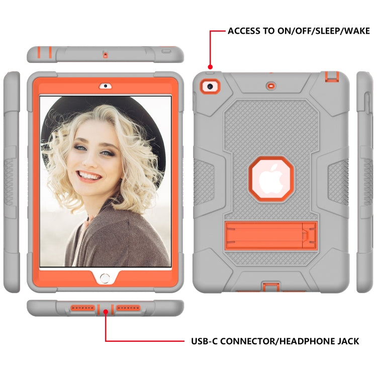 For iPad 10.2 2021 / 2020 / 2019 Contrast Color Robot Shockproof Silicone + PC Protective Case with Holder(Grey Orange) - iPad 10.2 Cases by buy2fix | Online Shopping UK | buy2fix
