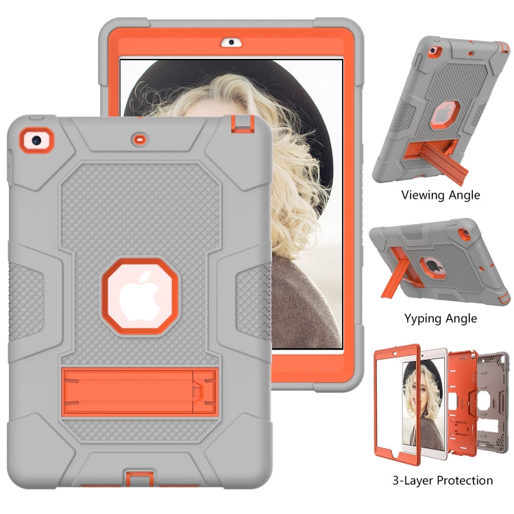 For iPad 10.2 2021 / 2020 / 2019 Contrast Color Robot Shockproof Silicone + PC Protective Case with Holder(Grey Orange) - iPad 10.2 Cases by buy2fix | Online Shopping UK | buy2fix