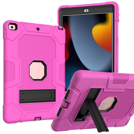 For iPad 10.2 2021 / 2020 / 2019 Contrast Color Robot Shockproof Silicone + PC Protective Case with Holder(Rose Red Black) - iPad 10.2 Cases by buy2fix | Online Shopping UK | buy2fix