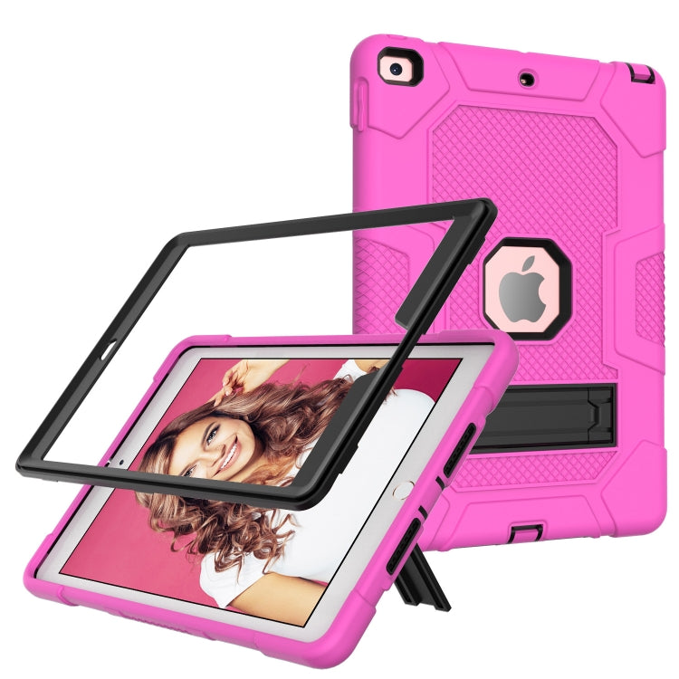 For iPad 10.2 2021 / 2020 / 2019 Contrast Color Robot Shockproof Silicone + PC Protective Case with Holder(Rose Red Black) - iPad 10.2 Cases by buy2fix | Online Shopping UK | buy2fix