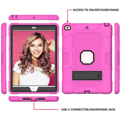 For iPad 10.2 2021 / 2020 / 2019 Contrast Color Robot Shockproof Silicone + PC Protective Case with Holder(Rose Red Black) - iPad 10.2 Cases by buy2fix | Online Shopping UK | buy2fix