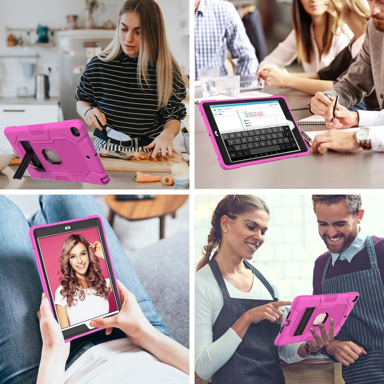 For iPad 10.2 2021 / 2020 / 2019 Contrast Color Robot Shockproof Silicone + PC Protective Case with Holder(Rose Red Black) - iPad 10.2 Cases by buy2fix | Online Shopping UK | buy2fix